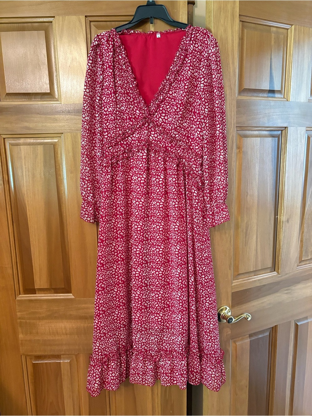 Red Floral Long Sleeve Midi Dress